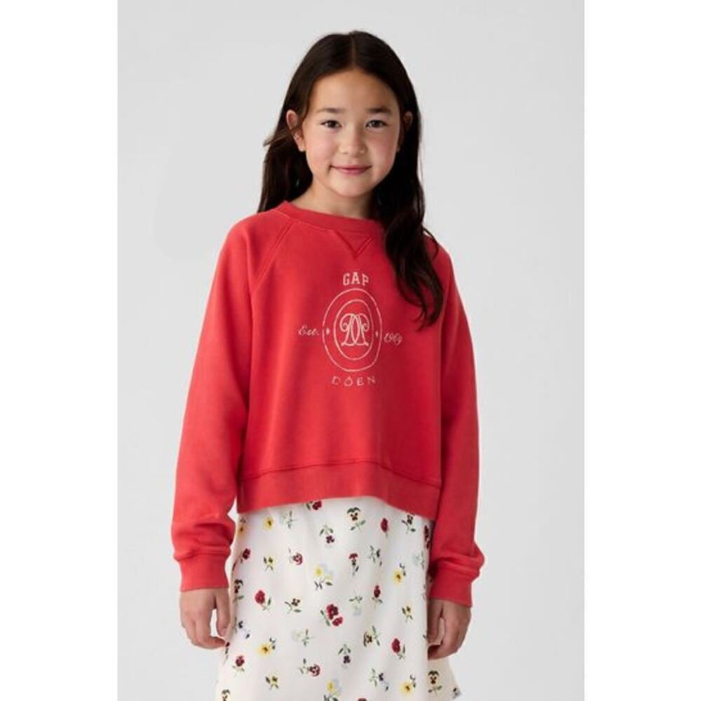 GAP X DOEN Graphic Logo Print Crew Neck Pullover Sweatshirt Red Kids Size M 8